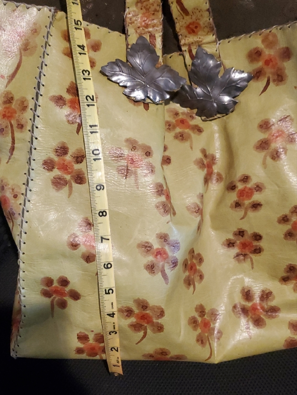 Leather Tote Bag with Silver Leaf Accent - Picture 8 of 10